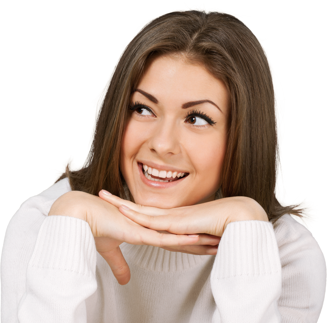 Happy Young Woman with Hands on Face - Isolated